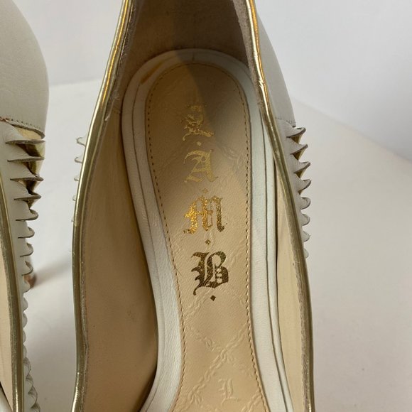 L.A.M.B. by Gwen Stefani White Gold Metallic Georgina Peep Toe Leather - Picture 4 of 8